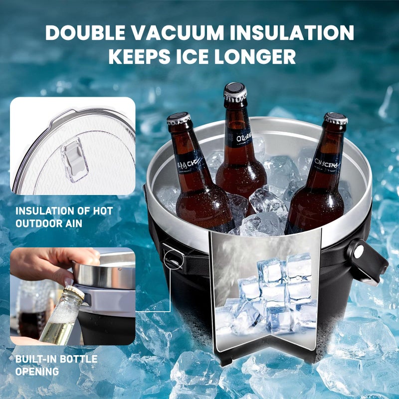 COKTIK 7L Insulated Ice Bucket with Lidï¼ŒDouble Wall Vacuum Stainless Steel Beverage Bucket Keeps Frozen Longerï¼ŒHolds 6 Longnecks or 3 Bottles of Wineï¼Œfor Cocktail, Champagne, Large Parties(Black) - Image 4