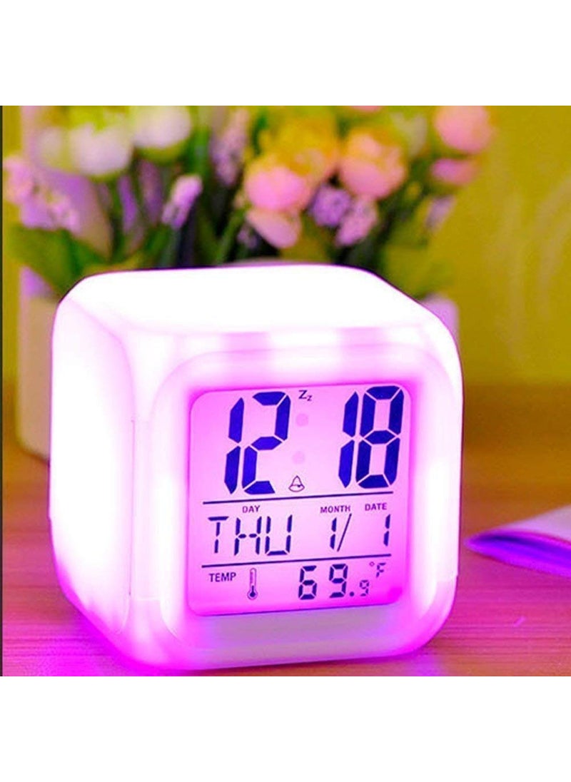 Bluedeal Bluedeal 7 Colour Changing LED Digital Alarm Clock Table Watch with Date Time Temperature for Office Bedroom MulticolorPlastic  - Image 2