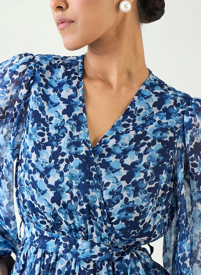 Femmella Floral Print Balloon Sleeve Wrap Maxi Dress by Styli