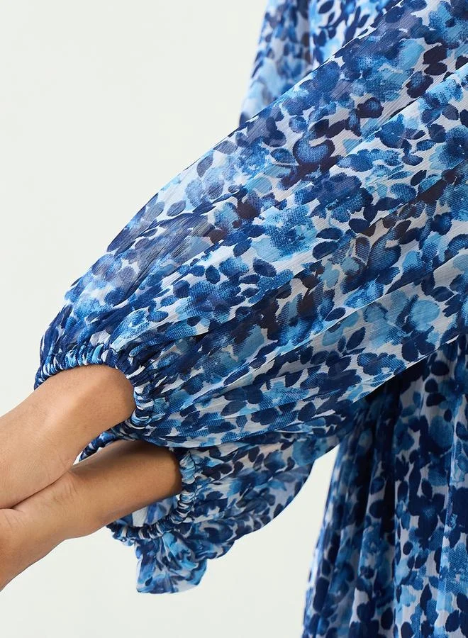 Femmella Floral Print Balloon Sleeve Wrap Maxi Dress by Styli