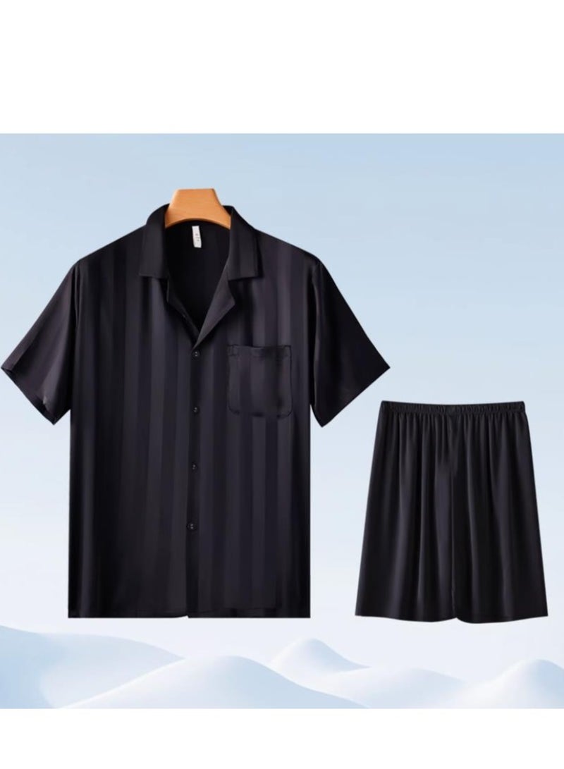 MIIOW Ice Silk Sleepwear Men's Simulated Silk Short  Sleeved High-End Home Suit Set  - Image 1
