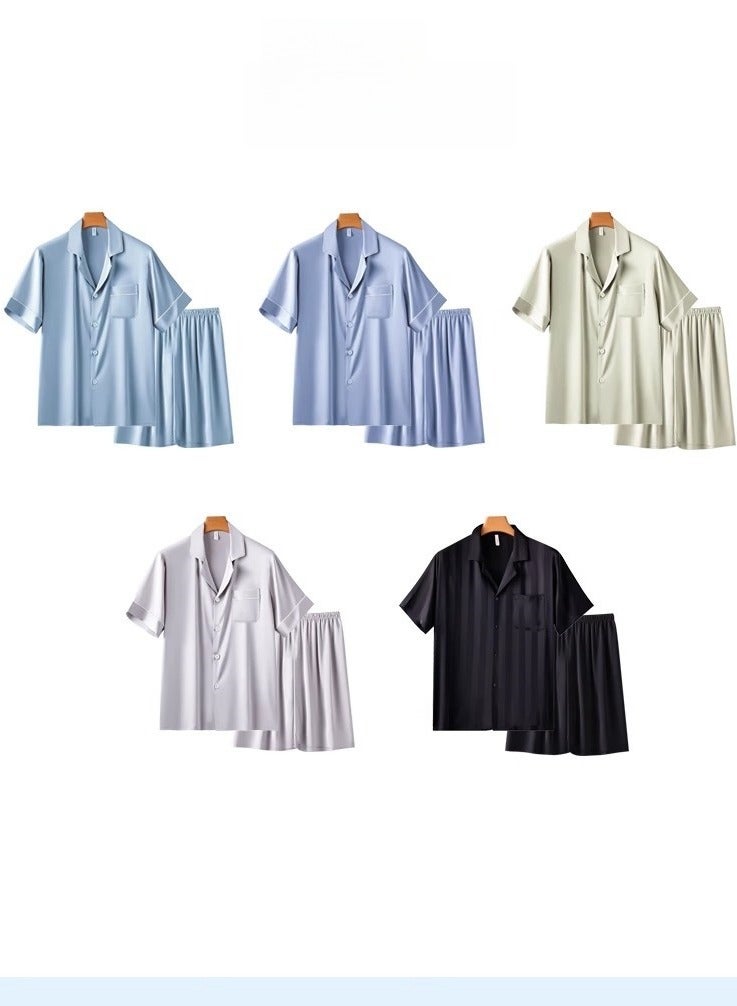 MIIOW Ice Silk Sleepwear Men's Simulated Silk Short  Sleeved High-End Home Suit Set  - Image 3