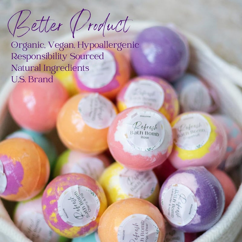EvolutionUSA 24 Refresh Bath Bombs for Women & Kids â€“ Lush Bath Bombs Mini Sized, Organic Bathbomb Set, Women & Kids Bath Fizz, Luxury Gift for Motherâ€™s Day, Easter, Valentines, Birthday or Self Care - Image 3