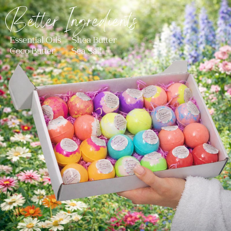 EvolutionUSA 24 Refresh Bath Bombs for Women & Kids â€“ Lush Bath Bombs Mini Sized, Organic Bathbomb Set, Women & Kids Bath Fizz, Luxury Gift for Motherâ€™s Day, Easter, Valentines, Birthday or Self Care - Image 4