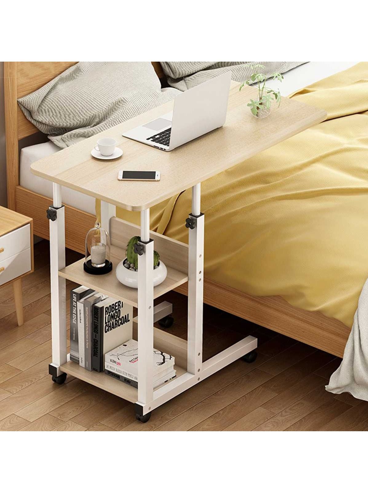 Height Adjustable Mobile Laptop Stand Desk Rolling Cart Tray Sofa Side Bed Table Portable With Wheels Overbed Storage For Study Room Bedroom Living