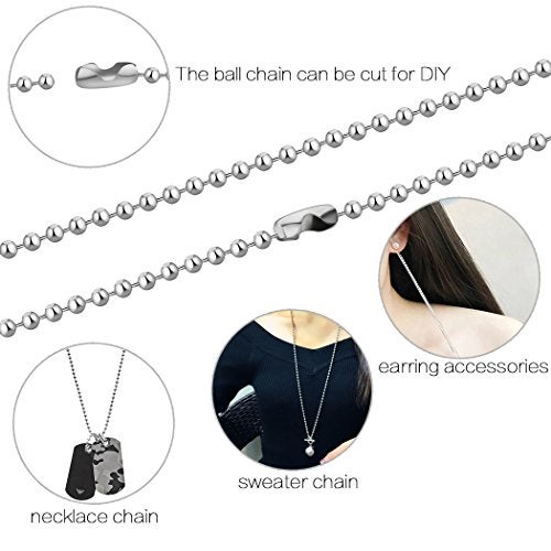 SUMERSHA Pack of 50 Ball Bead Chain, Dog Tag Chain Necklace Bulk 24 inches Silver Nickel Plated Ball Chain for Jewelry Making DIY Crafts 2.4mm Bead Adjustable Metal Pull Chain with Matching Connector - Image 4