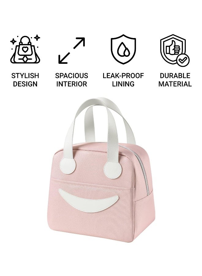 توشيونيكس حقيبة غداء معزولة - بتصميم وجه مبتسم - حقيبة أكسفورد حرارية مانعة للتسرب بمقبض جلدي - حجرة رئيسية واحدة وجيب خارجي - للمكتب والمدرسة والعمل والسفر والوجبات الخفيفة - قابلة لإعادة الاستخدام وخفيفة الوزن - مقاس 23.5 × 14 × 20.5 سم - سعة 6.5 لتر - Image 3