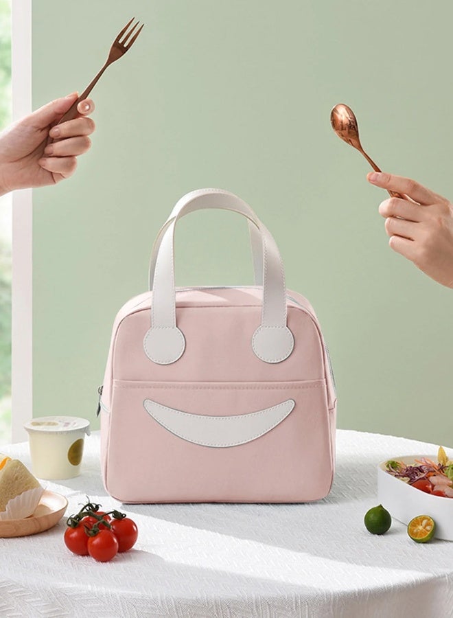 توشيونيكس حقيبة غداء معزولة - بتصميم وجه مبتسم - حقيبة أكسفورد حرارية مانعة للتسرب بمقبض جلدي - حجرة رئيسية واحدة وجيب خارجي - للمكتب والمدرسة والعمل والسفر والوجبات الخفيفة - قابلة لإعادة الاستخدام وخفيفة الوزن - مقاس 23.5 × 14 × 20.5 سم - سعة 6.5 لتر - Image 4