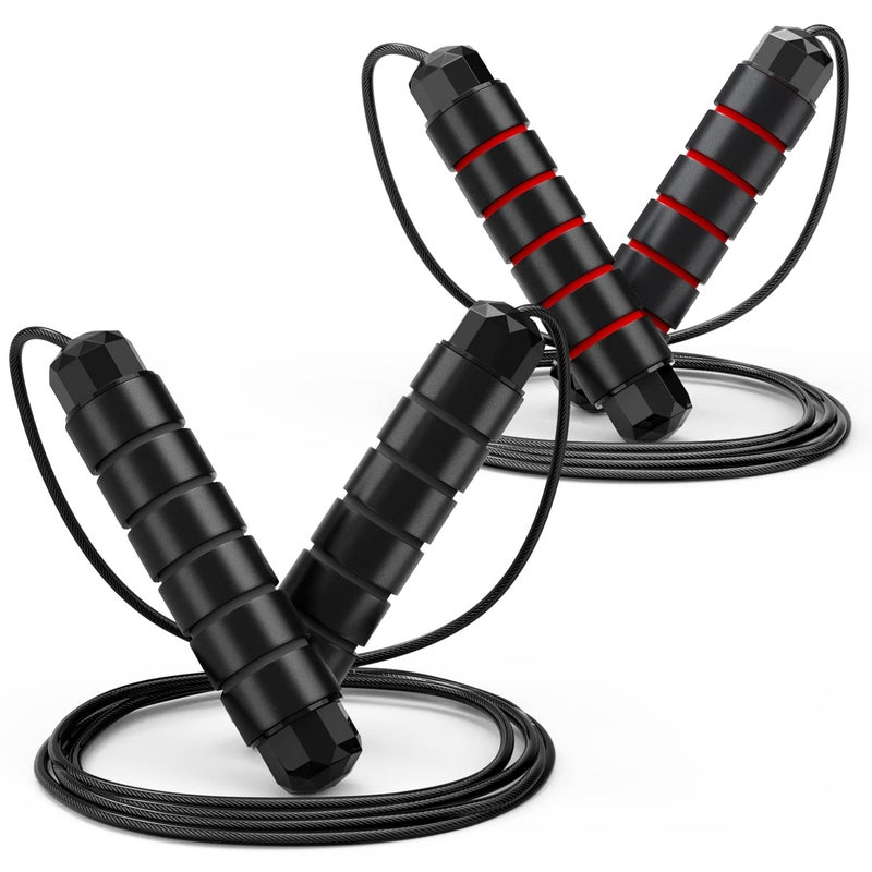 Loocio Jump Rope, Tangle-Free Rapid Speed Cable with Ball Bearings for Women, Men, and Kids, Adjustable Steel Workout with Foam Handles for Fitness, Home Exercise & Slim Body (Black+Red). - Image 1