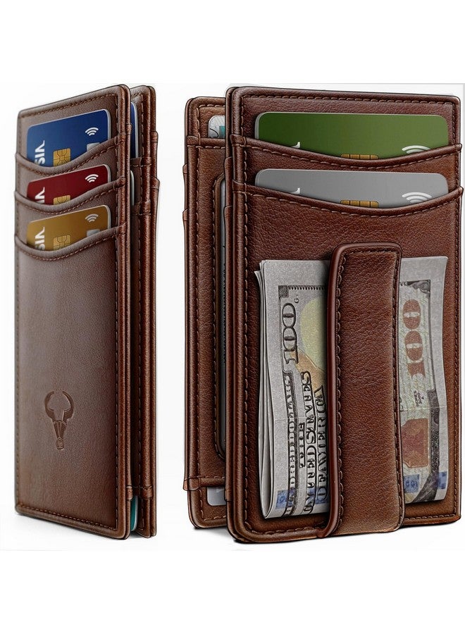 Contacts RFID Blocking Magnetic Closure Slim Genuine Leather Front Pocket Wallet for Men Holds up to 12 Cards Including 1 ID Window Along with Money Clip (Brown) - Image 1