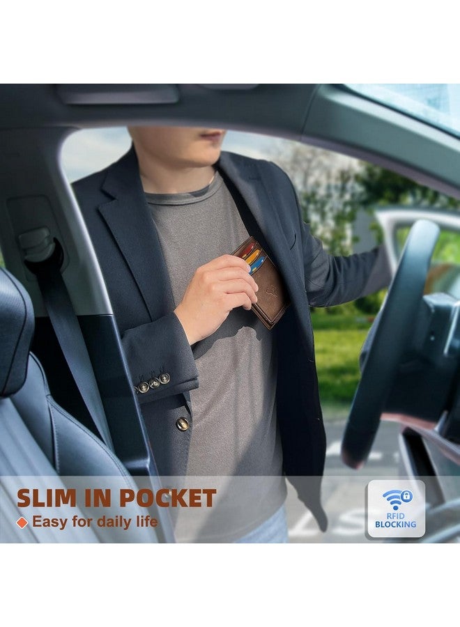 Contacts RFID Blocking Magnetic Closure Slim Genuine Leather Front Pocket Wallet for Men Holds up to 12 Cards Including 1 ID Window Along with Money Clip (Brown) - Image 5