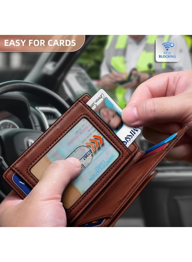 Contacts RFID Blocking Magnetic Closure Slim Genuine Leather Front Pocket Wallet for Men Holds up to 12 Cards Including 1 ID Window Along with Money Clip (Brown) - Image 3