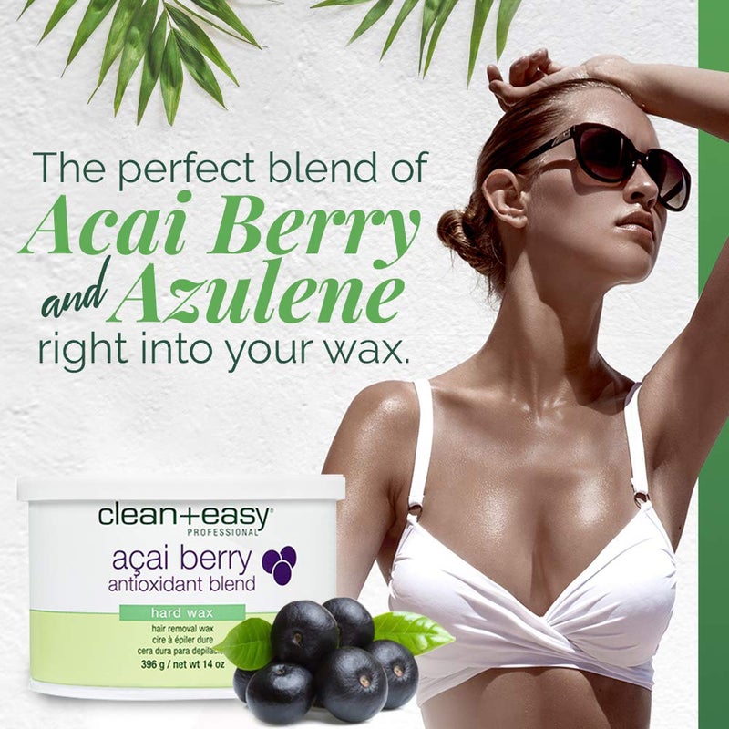 Clean + Easy Acai Berry Hard Wax for Hair Removal â€“ Non-Strip, Depilatory Wax for Painless Full Body, Face, Bikini Brazilian Waxing, Removes Fine to Coarse Hair, 14 oz - Image 2