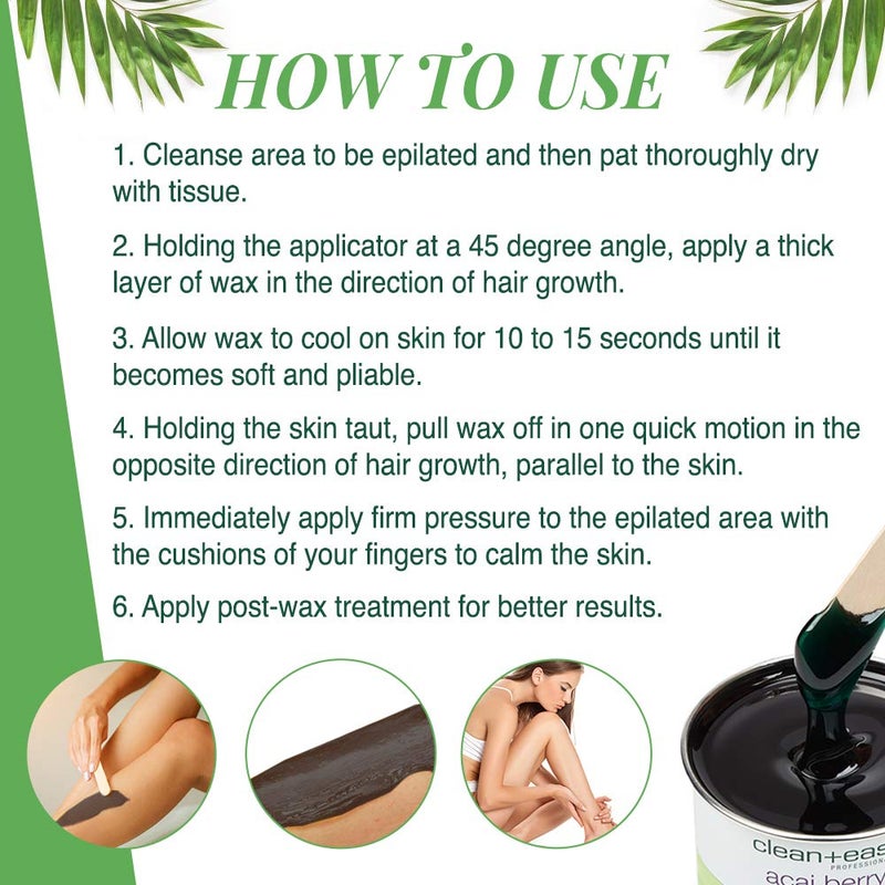 Clean + Easy Acai Berry Hard Wax for Hair Removal â€“ Non-Strip, Depilatory Wax for Painless Full Body, Face, Bikini Brazilian Waxing, Removes Fine to Coarse Hair, 14 oz - Image 5