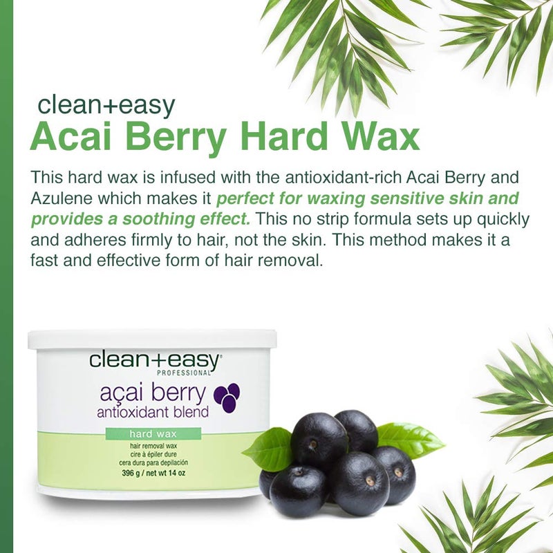 Clean + Easy Acai Berry Hard Wax for Hair Removal â€“ Non-Strip, Depilatory Wax for Painless Full Body, Face, Bikini Brazilian Waxing, Removes Fine to Coarse Hair, 14 oz - Image 3