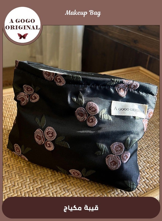 A GOGO ORIGINAL Gothic Rose Printed Cosmetic Bag, Unique Travel Makeup Organizer, Zippered Toiletry Pouch ,26x18x5cm - Image 1