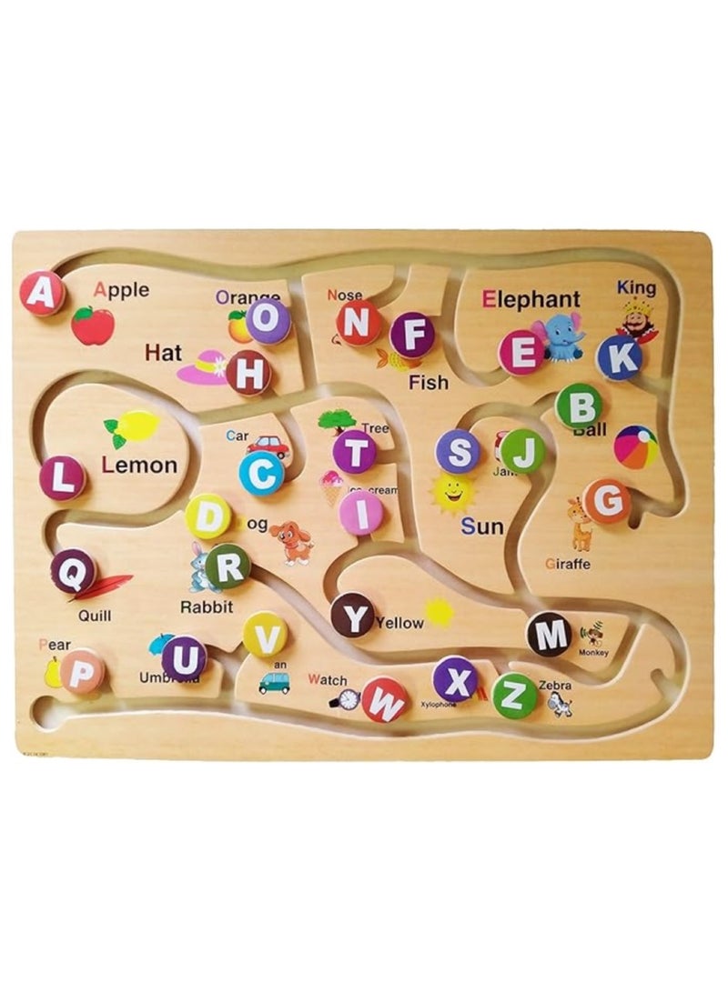 ABC Alphabet Game Toy For Kid Good For Early Developmental Activity Improves Fine Motor Skills and Color Recognition Maze Wooden Puzzle A Brain Development Game (English) - Image 1