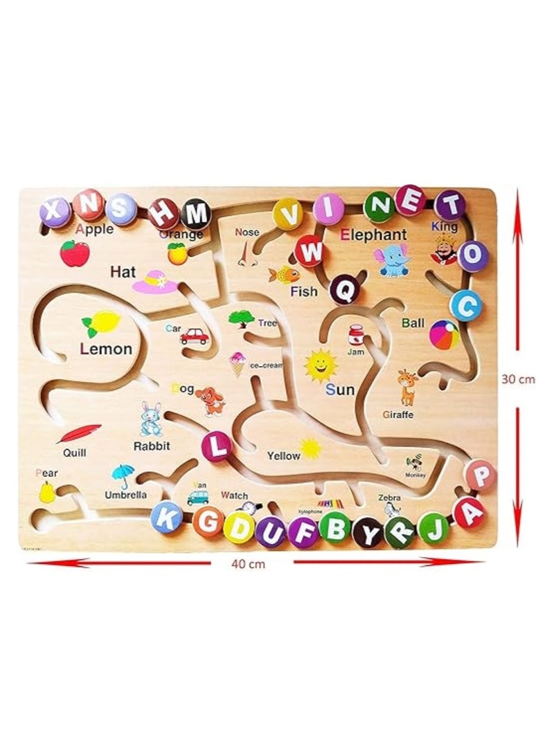 ABC Alphabet Game Toy For Kid Good For Early Developmental Activity Improves Fine Motor Skills and Color Recognition Maze Wooden Puzzle A Brain Development Game (English) - Image 3