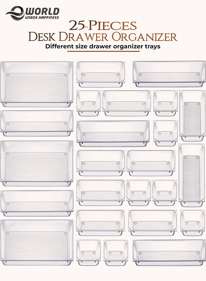Home Care 25 piece Clear Plastic Drawer Organizer Tray, Drawer Dividers Storage Bins For Bathroom, Vanity & Accessories Storage, Small & Large Plastic Containers For Makeup, Kitchen & Utensils. - Image 1