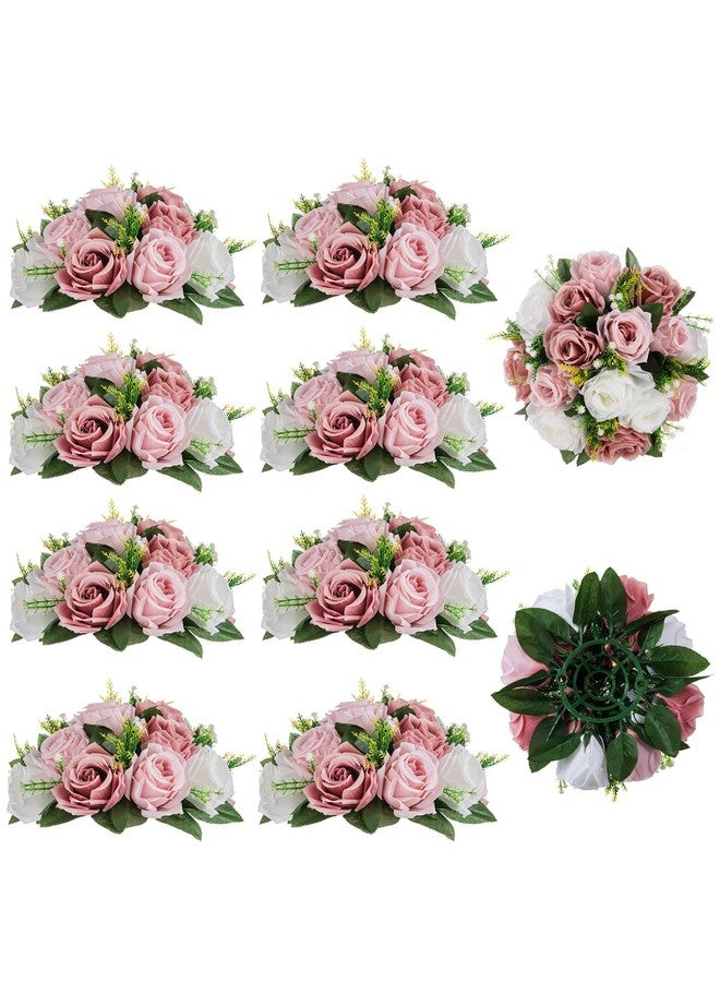 BLOSMON Dusty Rose Flowers Centerpieces: 10 Pieces Pink Roses Artificial Flower Balls for Wedding Dinning Table - Fake Silk Kissing Floral Arrangements for Home Party Event Decor - Image 1