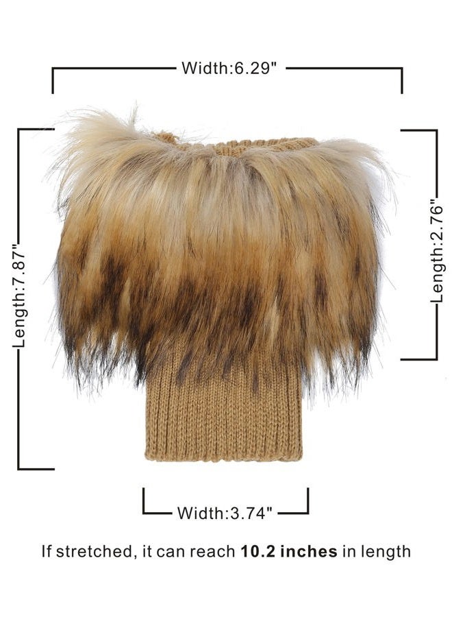 LA CARRIE Women Faux Fur Plush Leg Warmers Short Furry Fuzzy Leg Cuffs Girls Winter Knitted Boot, Nature, One size - Image 4