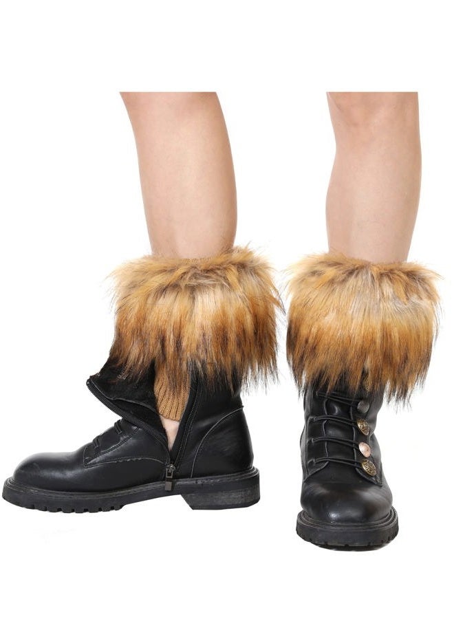 LA CARRIE Women Faux Fur Plush Leg Warmers Short Furry Fuzzy Leg Cuffs Girls Winter Knitted Boot, Nature, One size - Image 3