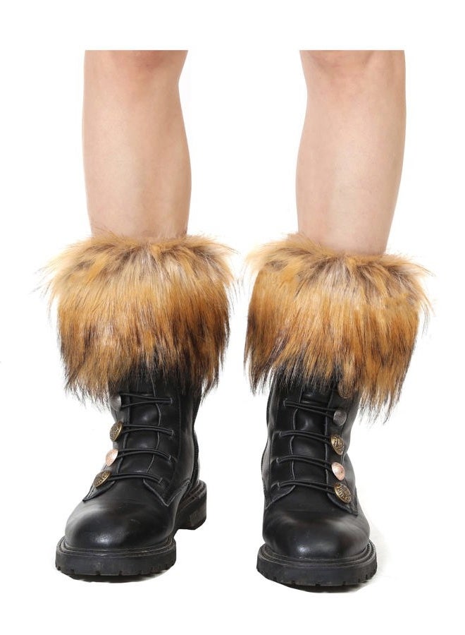 LA CARRIE Women Faux Fur Plush Leg Warmers Short Furry Fuzzy Leg Cuffs Girls Winter Knitted Boot, Nature, One size - Image 2