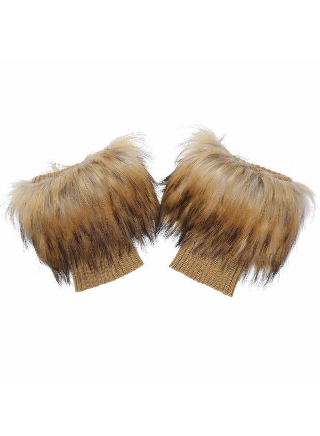 LA CARRIE Women Faux Fur Plush Leg Warmers Short Furry Fuzzy Leg Cuffs Girls Winter Knitted Boot, Nature, One size - Image 1