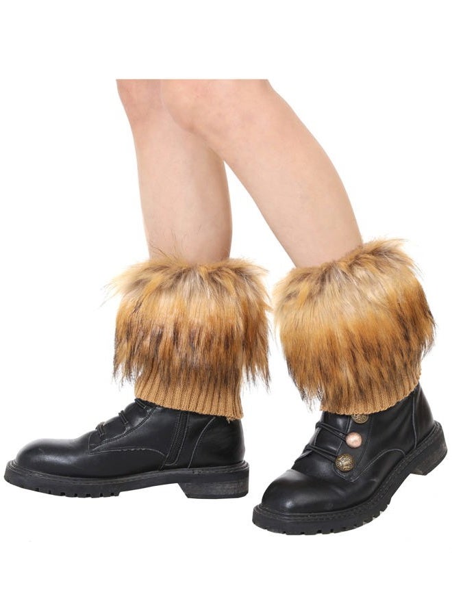 LA CARRIE Women Faux Fur Plush Leg Warmers Short Furry Fuzzy Leg Cuffs Girls Winter Knitted Boot, Nature, One size - Image 5