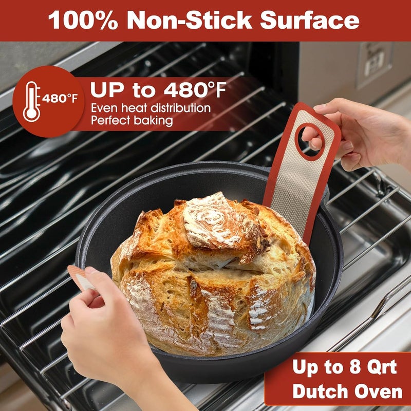 Angadona Silicone Bread Sling Oval and Round NonStick Easy Clean Reusable Oval Silicone Baking Mat for dutch oven With Long Handles Sourdough Bread Baking mat tools supplier Liner2 Brown Set  - Image 5
