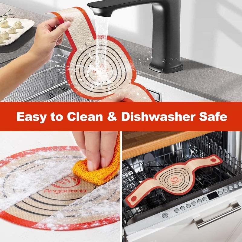 Angadona Silicone Bread Sling Oval and Round NonStick Easy Clean Reusable Oval Silicone Baking Mat for dutch oven With Long Handles Sourdough Bread Baking mat tools supplier Liner2 Brown Set  - Image 4