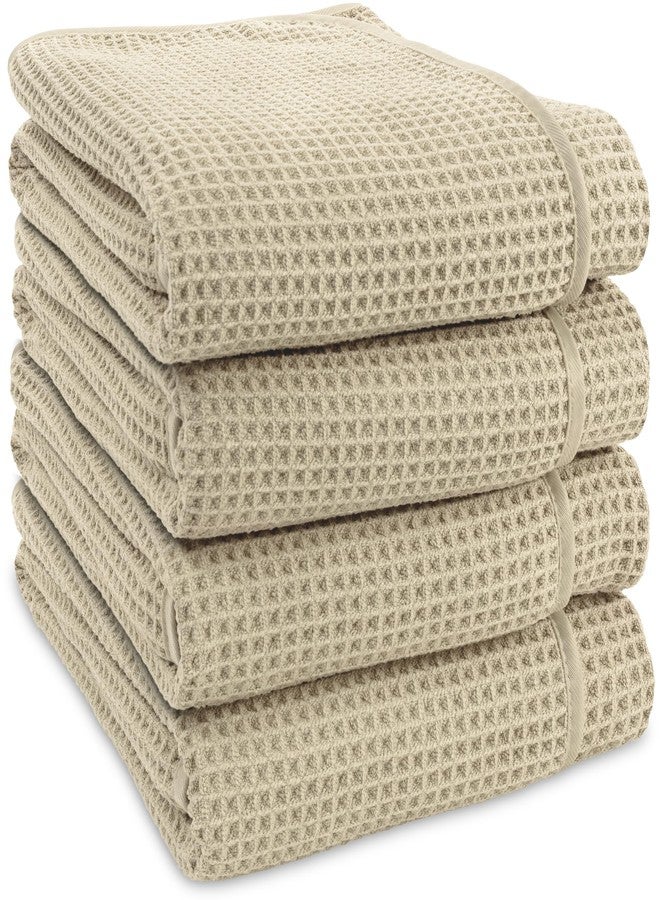 S&T INC. Bath Towels, Premium Towels for Bathroom, Extra Large, Absorbent Microfiber for Home, Yoga, and Gym, Waffle Weave, 30 Inches x 60 Inches, 4 Pack, Beige - Image 1