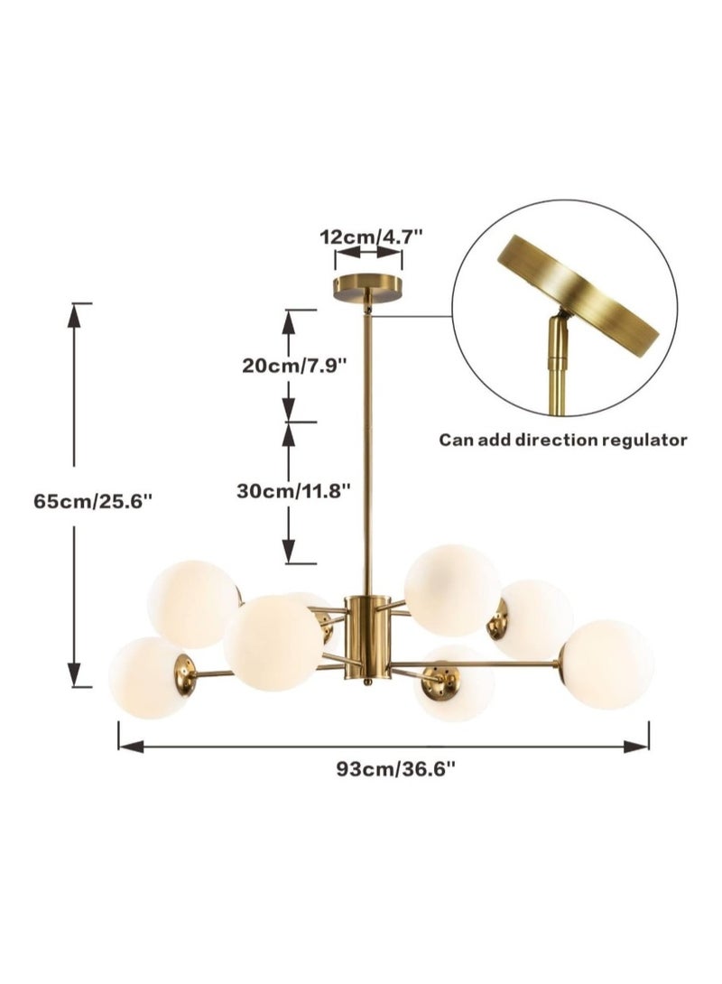 Modern Gold Chandelier with 8 Frosted Glass Globe Shades – Mid-Century Sputnik Ceiling Light Fixture for Living Room, Dining Room, Bedroom & Kitchen – Adjustable Hanging Pendant Lamp - Image 2