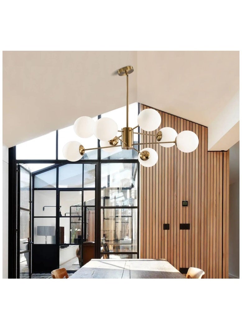 Modern Gold Chandelier with 8 Frosted Glass Globe Shades – Mid-Century Sputnik Ceiling Light Fixture for Living Room, Dining Room, Bedroom & Kitchen – Adjustable Hanging Pendant Lamp - Image 4
