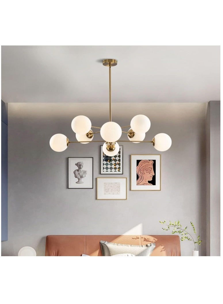 Modern Gold Chandelier with 8 Frosted Glass Globe Shades – Mid-Century Sputnik Ceiling Light Fixture for Living Room, Dining Room, Bedroom & Kitchen – Adjustable Hanging Pendant Lamp - Image 5