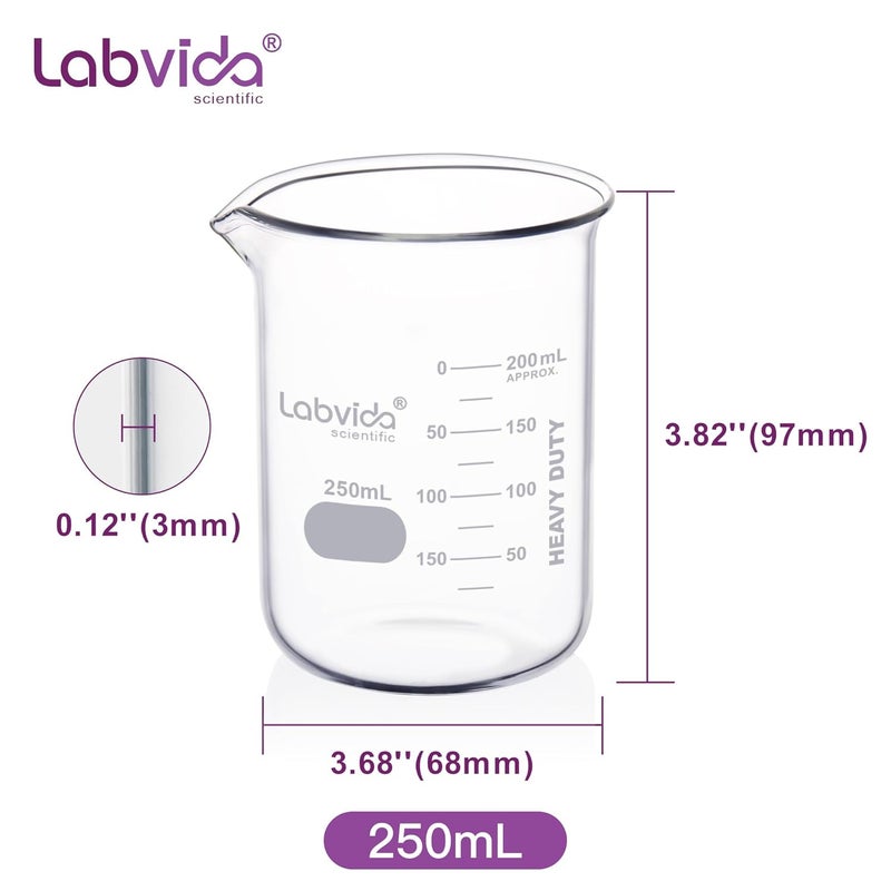 Labvida 10 Pcs 250ml Upgrated Thick Glass Beakers, Griffin Low Form Beaker Set with Double Scale, 3.3 Boro, LVA025 - Image 4