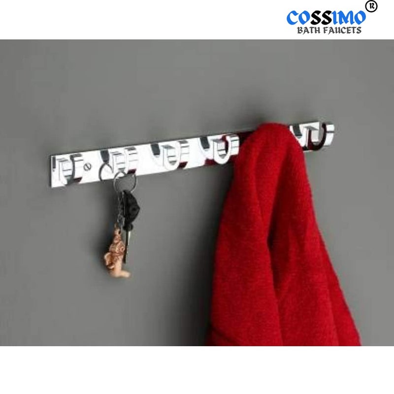Cossimo High Grade Stainless Steel Kaju 6 Pin Cloth Hanger Wall Mounted Bathroom Cloth Hanger,Cloth Wall Hook,Door Hooks Rail for Hanging Keys,Clothes,Towel (Pack of 2) - Image 3