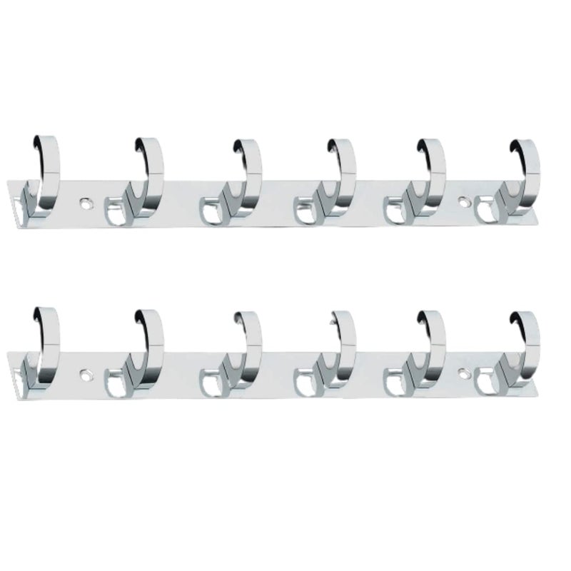 Cossimo High Grade Stainless Steel Kaju 6 Pin Cloth Hanger Wall Mounted Bathroom Cloth Hanger,Cloth Wall Hook,Door Hooks Rail for Hanging Keys,Clothes,Towel (Pack of 2) - Image 1