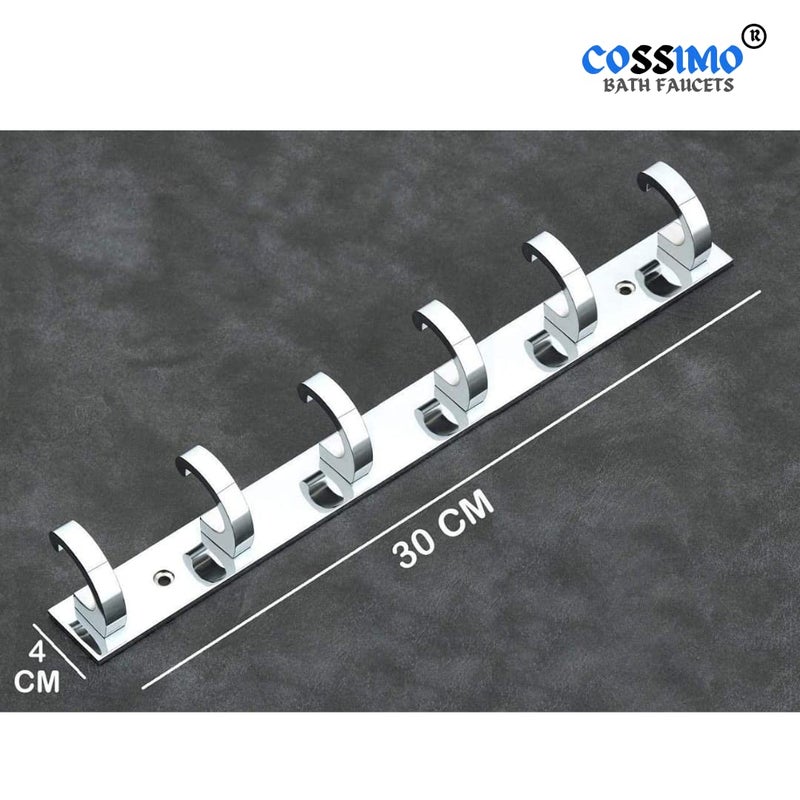 Cossimo High Grade Stainless Steel Kaju 6 Pin Cloth Hanger Wall Mounted Bathroom Cloth Hanger,Cloth Wall Hook,Door Hooks Rail for Hanging Keys,Clothes,Towel (Pack of 2) - Image 2