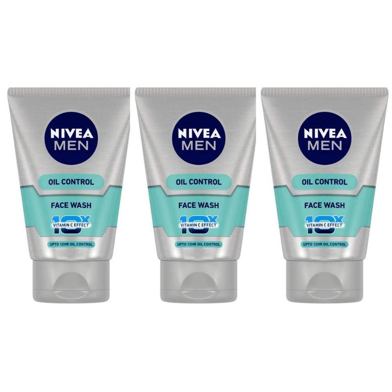 NIVEA Men Oil Control Face Wash 10x Whitening, 100 g (Pack of 3)