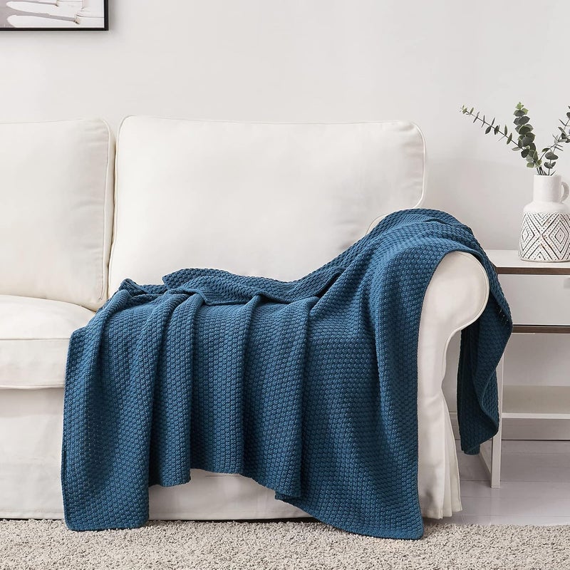 Longhui bedding لحاف لونغهوي المحبوك 100% قطن – أزرق، ناعم ودافئ، قابل للغسيل بالماكينة، مقاس 60"×80" – مثالي لغرفة المعيشة، الكنبة، الأريكة، السرير أو السفر. - Image 2