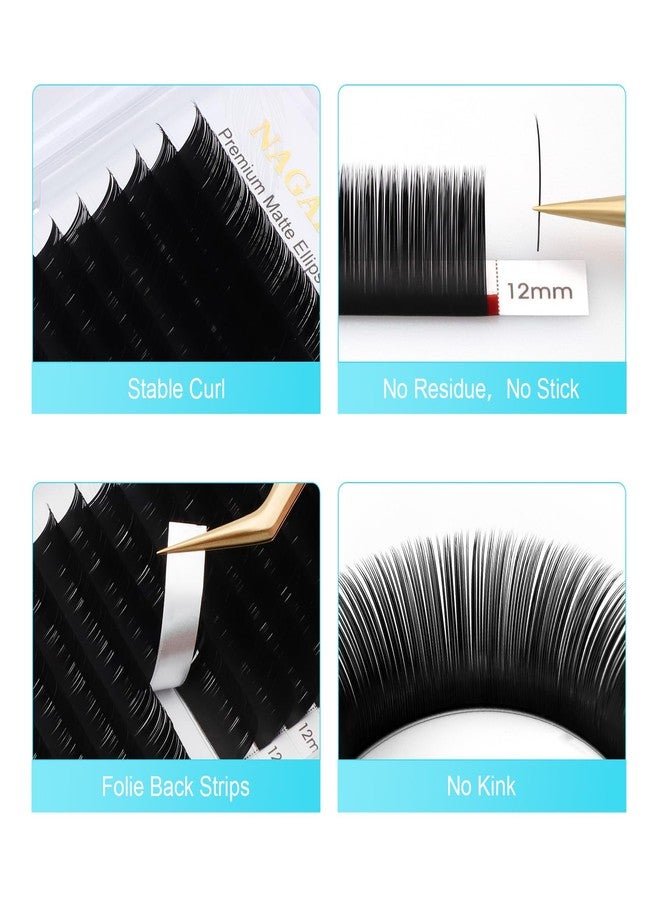 NAGARAKU Double Tips Ellipse Eyelash Extensions Lighter Thinner Split Tips Flat False Lashes 5 Trays in 1 Pack 0.20 D curl 11/12/13/14/15mm Soft Faux Mink Individual False Lash 16 Rows - Image 4