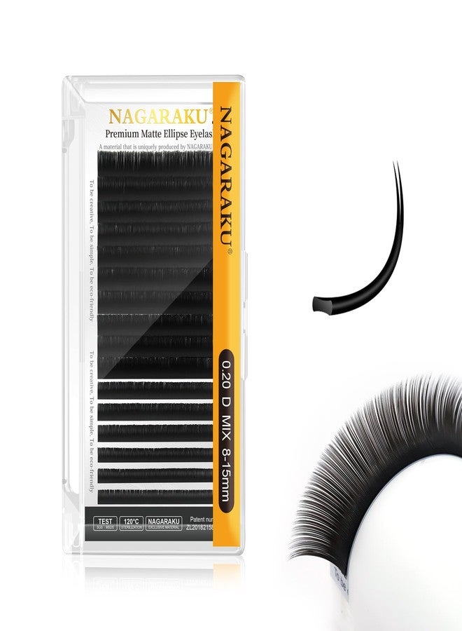 NAGARAKU Double Tips Ellipse Eyelash Extensions Lighter Thinner Split Tips Flat False Lashes 5 Trays in 1 Pack 0.20 D curl 11/12/13/14/15mm Soft Faux Mink Individual False Lash 16 Rows - Image 1