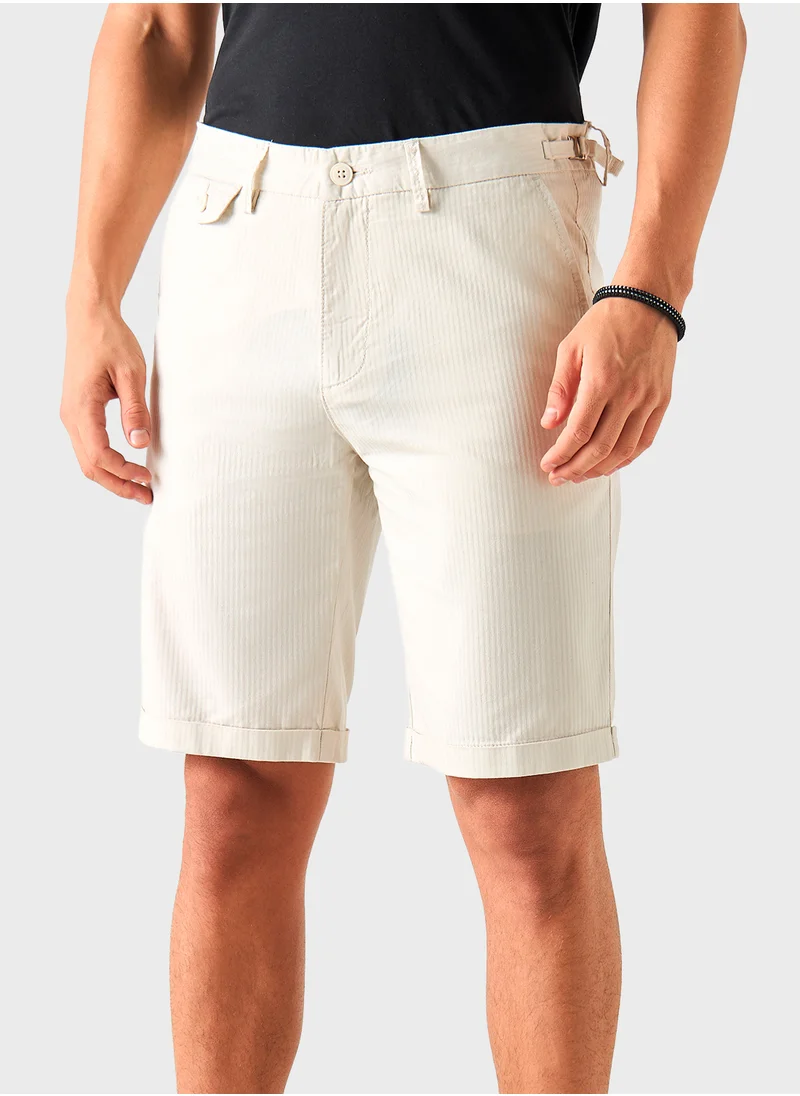 ايكونيك Iconic Striped Shorts with Pockets and Buckle Deta