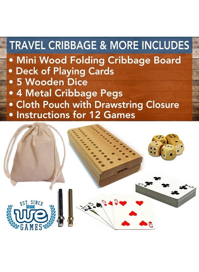 WE Games - Cribbage Board Game Set Travel Crib Board With Storage Slot And Drawstring Bag For Card Storage Foldable 2 Track Cribbage Board With Cards Metal Pegs And Dice Mini Board Games - Image 1