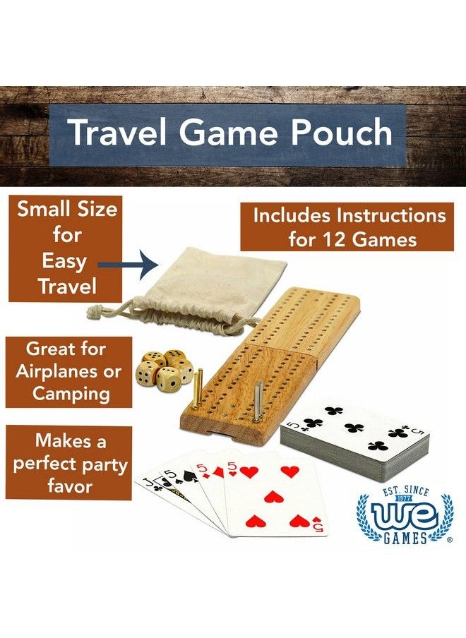 WE Games - Cribbage Board Game Set Travel Crib Board With Storage Slot And Drawstring Bag For Card Storage Foldable 2 Track Cribbage Board With Cards Metal Pegs And Dice Mini Board Games - Image 1