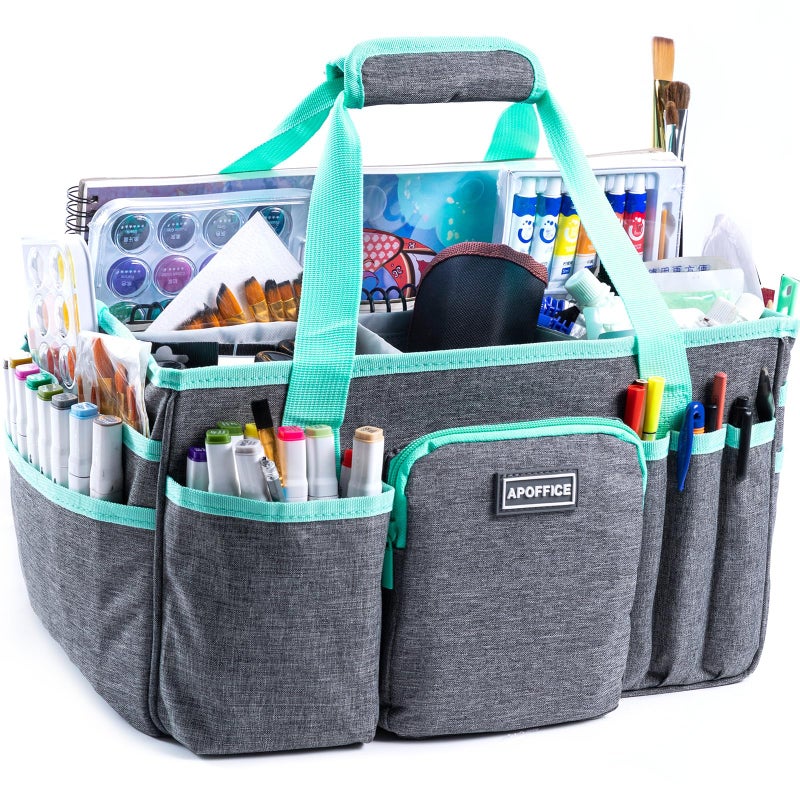 APOFFICE Art Supply Organizer Tote Bag â€“ Craft Caddy with Handle, Utility Storage Tote with Multiple Pockets & Adjustable Divider for Stationary, Sewing, Scrapbooking, School, Office, Medical Supplies - Image 1