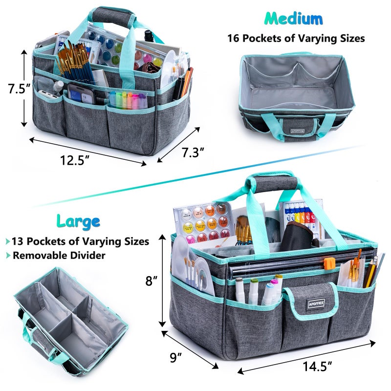 APOFFICE Art Supply Organizer Tote Bag â€“ Craft Caddy with Handle, Utility Storage Tote with Multiple Pockets & Adjustable Divider for Stationary, Sewing, Scrapbooking, School, Office, Medical Supplies - Image 4
