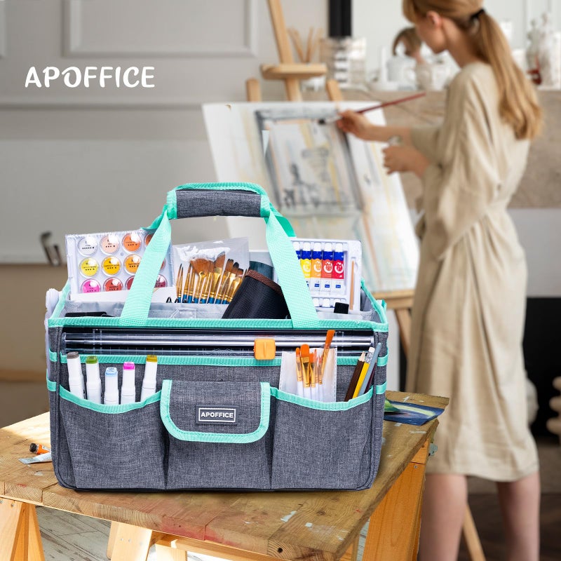 APOFFICE Art Supply Organizer Tote Bag â€“ Craft Caddy with Handle, Utility Storage Tote with Multiple Pockets & Adjustable Divider for Stationary, Sewing, Scrapbooking, School, Office, Medical Supplies - Image 2