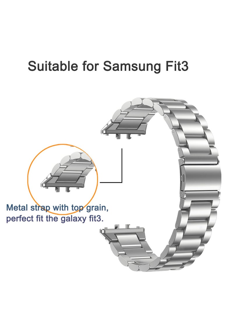 Stainless Steel No Gap Watch Band Compatible with Samsung Galaxy Fit3 Metal Replacement Strap for Samsung Galaxy Fit3 SM-R390 for Women Men (Silver)  - Image 3